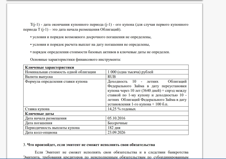 Паспорт финансового инструмента облигации РСХБ 08Т1... Обзор...