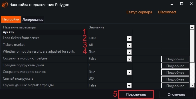 Polygon.io дата сервер. Автоматическое скачивание данных с западных площадок.