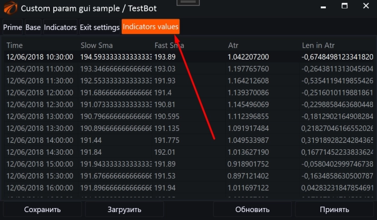 Пример «Кастомные параметры для окна параметров» CustomParamsUseBotSample. Таблица в окне параметров. Пример «Кастомные параметры для окна параметров» CustomParamsUseBotSample. Таблица в окне параметров.