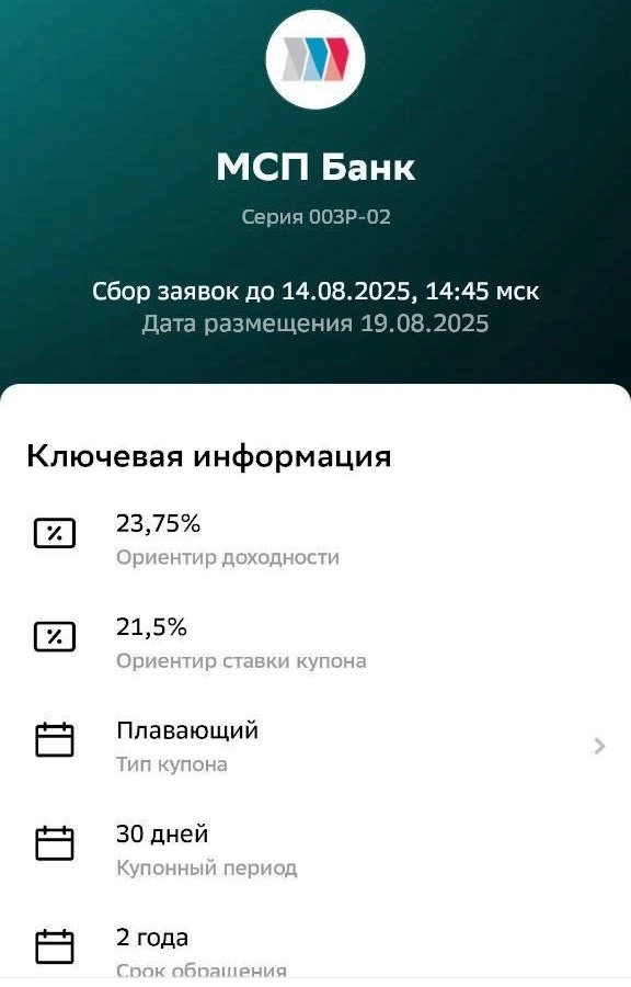 Купон до 21,5% годовых! Свежие облигации МСП Банк 003Р-02 (флоатер)