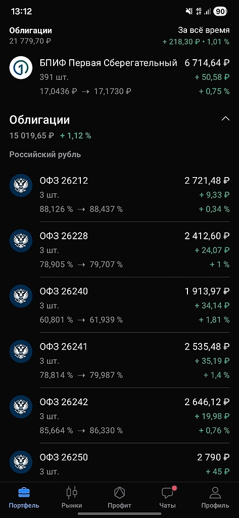 Мой портфель облигаций ОФЗ + фонд денежного рынка (БПИФ)