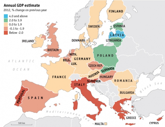 Долг/ВВП европейских стран на одной картинке
