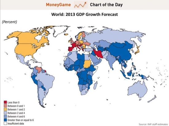 Прогноз роста мировых экономик. МВФ 2013. Карта