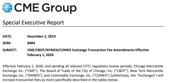 CME Group повышает биржевой сбор с 1 февраля.