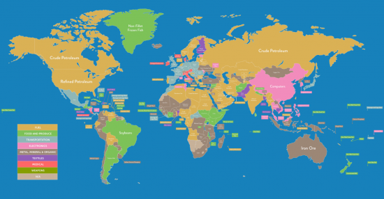 Карта мира по самой большой доле экспорта в стране