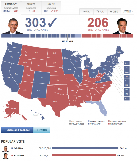 Выборы в США. Интерактивная карта голосования.