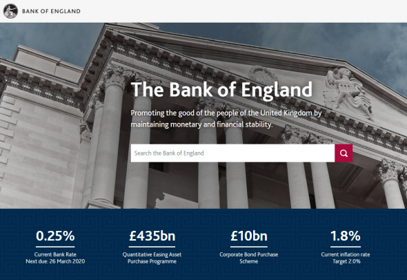 Банк Англии понизил базовую процентную ставку до 0,25%