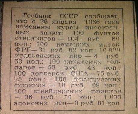 На злобу дня из прошлого Курсы валют в СССР 1986 года