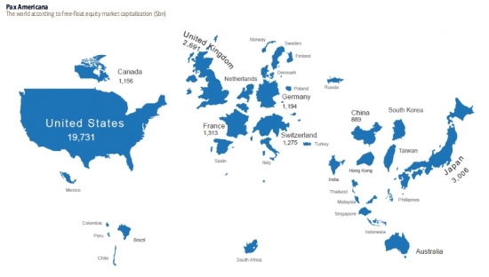 Карта мира по капитализации фондовых рынков.Жаль...