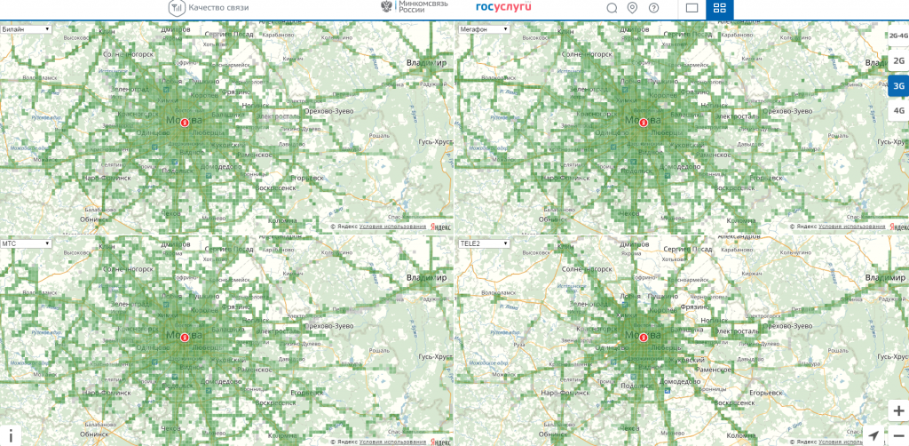 Покрытие операторов сотовой связи 4g карта