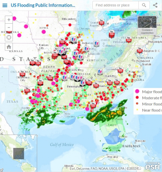 Наводнение в США продолжается /// Интерактивная карта.