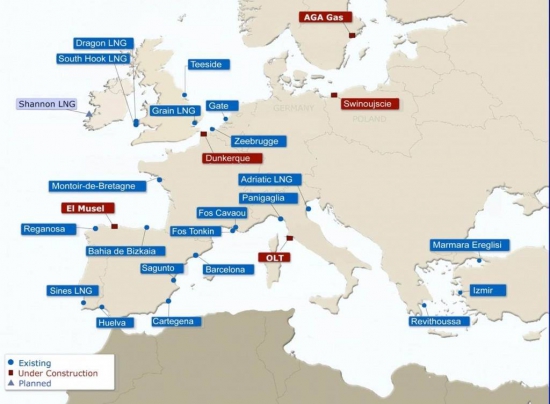 LNG терминалы Европы // Карта