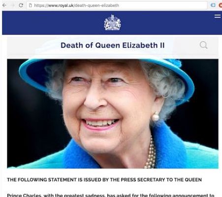 С сайта королевской семьи срочно удалили информацию о смерти Елизаветы II