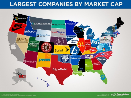 Карта крупнейших американских компаний для каждого штата