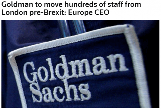 Goldman to move hundreds of staff from London pre-Brexit