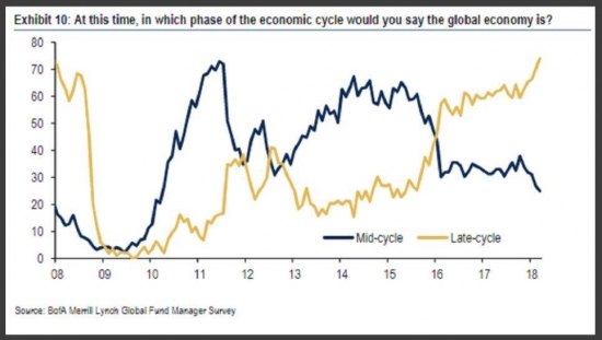 Рекордная доля управляющих считает, что мировая экономика находится в "поздней стадии" экономического цикла