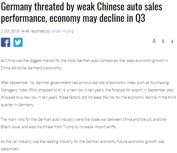 Германии угрожают слабые показатели продаж автомобилей в Китае, экономика может снизиться в третьем квартале