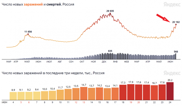 В России выявили более 20 тыс. заболевших COVID-19 - рекорд с 23 января 2021