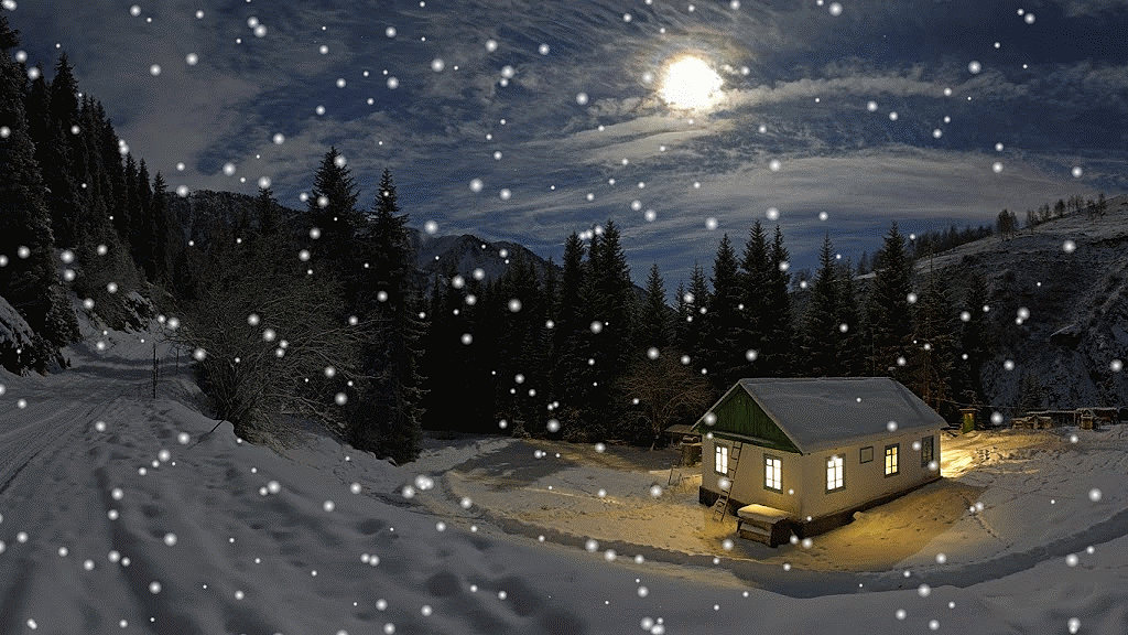 Светит луна или падает снег. Зимняя ночь. Падающий снег ночью. Зимний вечер в деревне. Снег идет в деревне ночью.