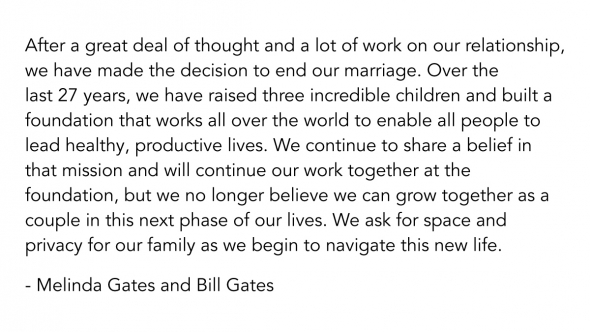 Билл Гейтс разводится с женой после 27 лет брака.
