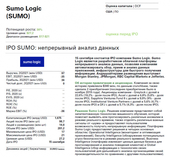 🌀Внимание! Сделка ✓67 (заранее) IPO Sumo Logic (SUMO)
