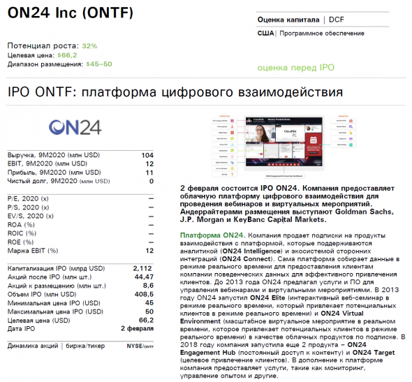 🌀Внимание! Сделка ✓444 IPO ON24 Inc (ONTF) - вебинары и виртуальные мероприятия сейчас в тренде!
