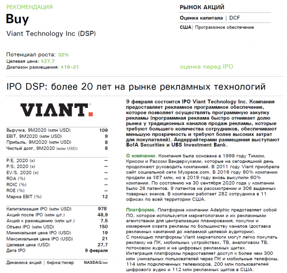 🌀Внимание! Сделка ✓457 IPO Viant Technology Inc (DSP) - умная реклама поможет много заработать?!